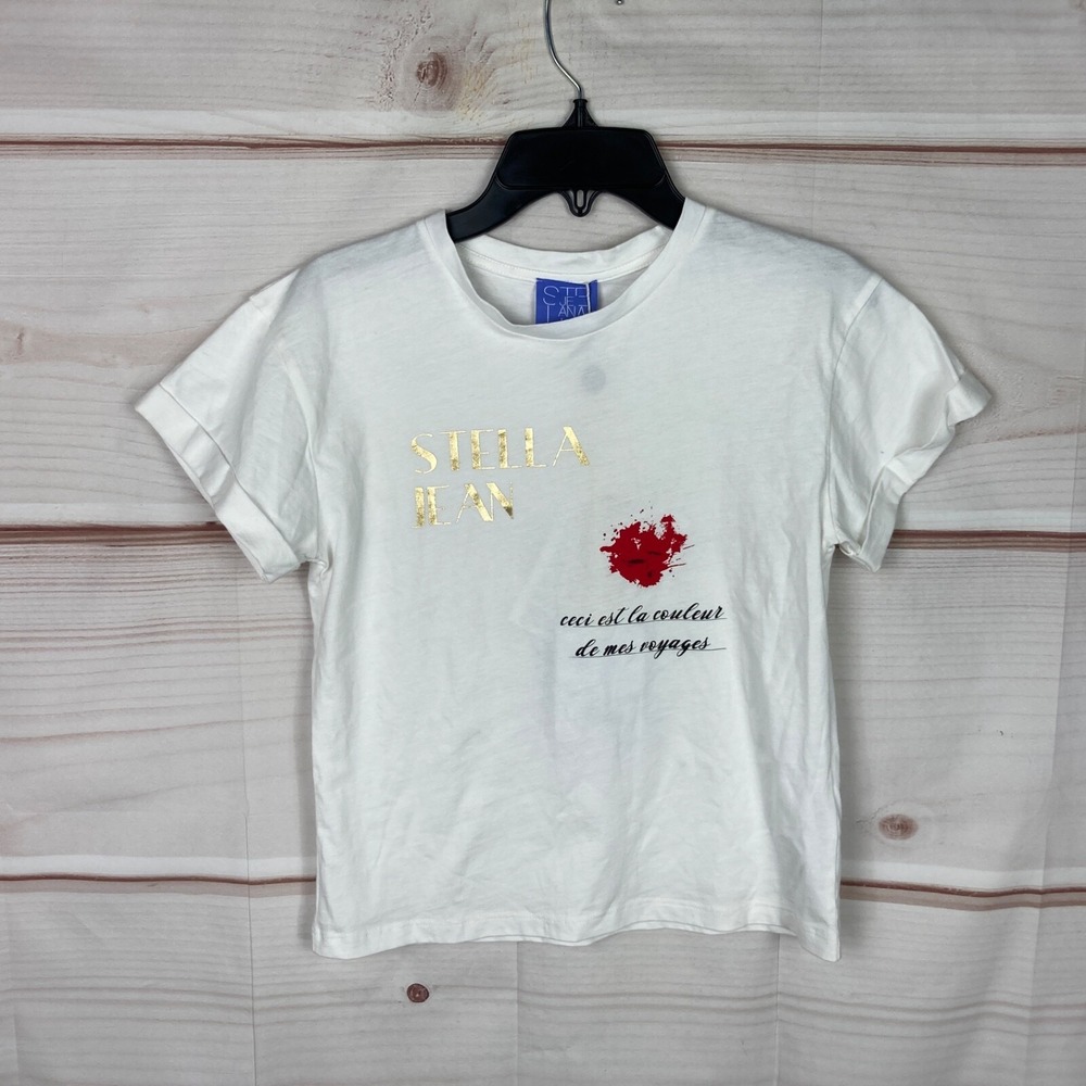 Ste Je Lana Top Kids 10 White Graphic T-Shirt Crew Neck Short Sleeve‎ Cotton